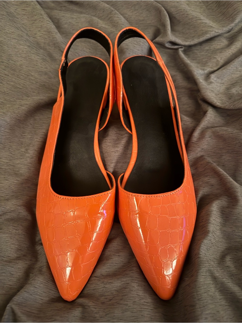 Pointed Slingback Kitten Heel Bright Orange